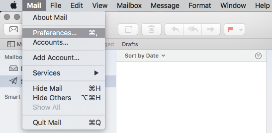 Mail menu Preferences