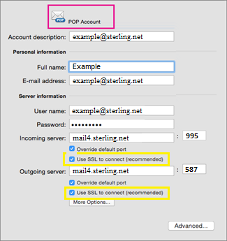 Outlook Mac POP settings