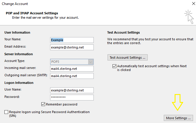Change Account dialog