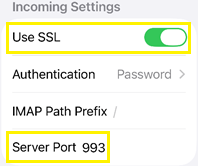 iPhone IMAP incoming settings