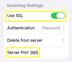 iPhone POP incoming settings