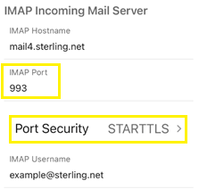 iPhone Outlook IMAP incoming settings