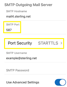 iPhone Outlook SMTP outgoing settings