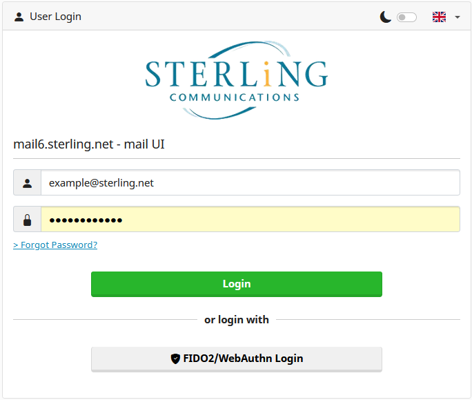Webmail login screen