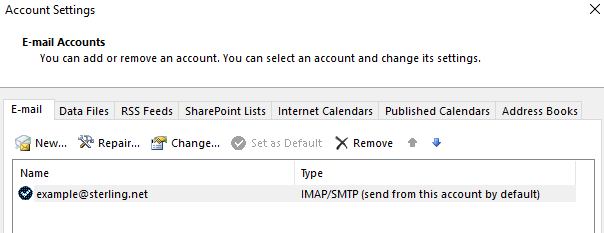 Account Settings IMAP mailbox