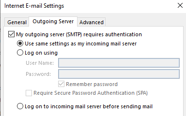 Outgoing Server IMAP settings